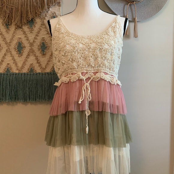 Rebellion Tops - Rebellion tank top with crochet and tulle super cute EUC